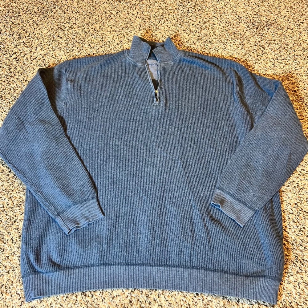 Tommy Bahama Mens Blue Ribbed 1/4 Zip Cotton Pullover‎ Sweater XXL